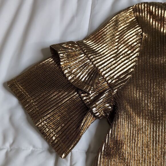 Love Fire Girls Large Gold Ruffle Sleeve Blouse, NEW - Picture 3 of 9